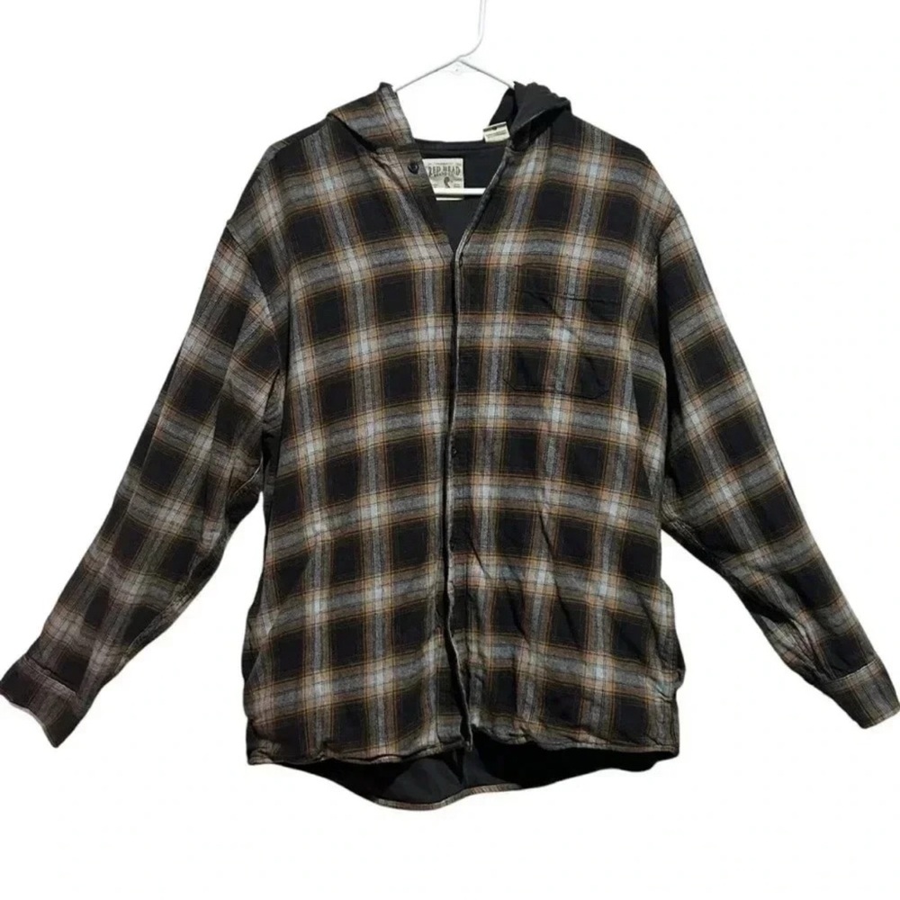 Redhead Long-Sleeve Flannel in Brown Plaid Large Jacket with Hood